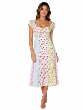 Beauty & Grace Patchwork Floral Cottagecore Midi Dress Medium milkmaid